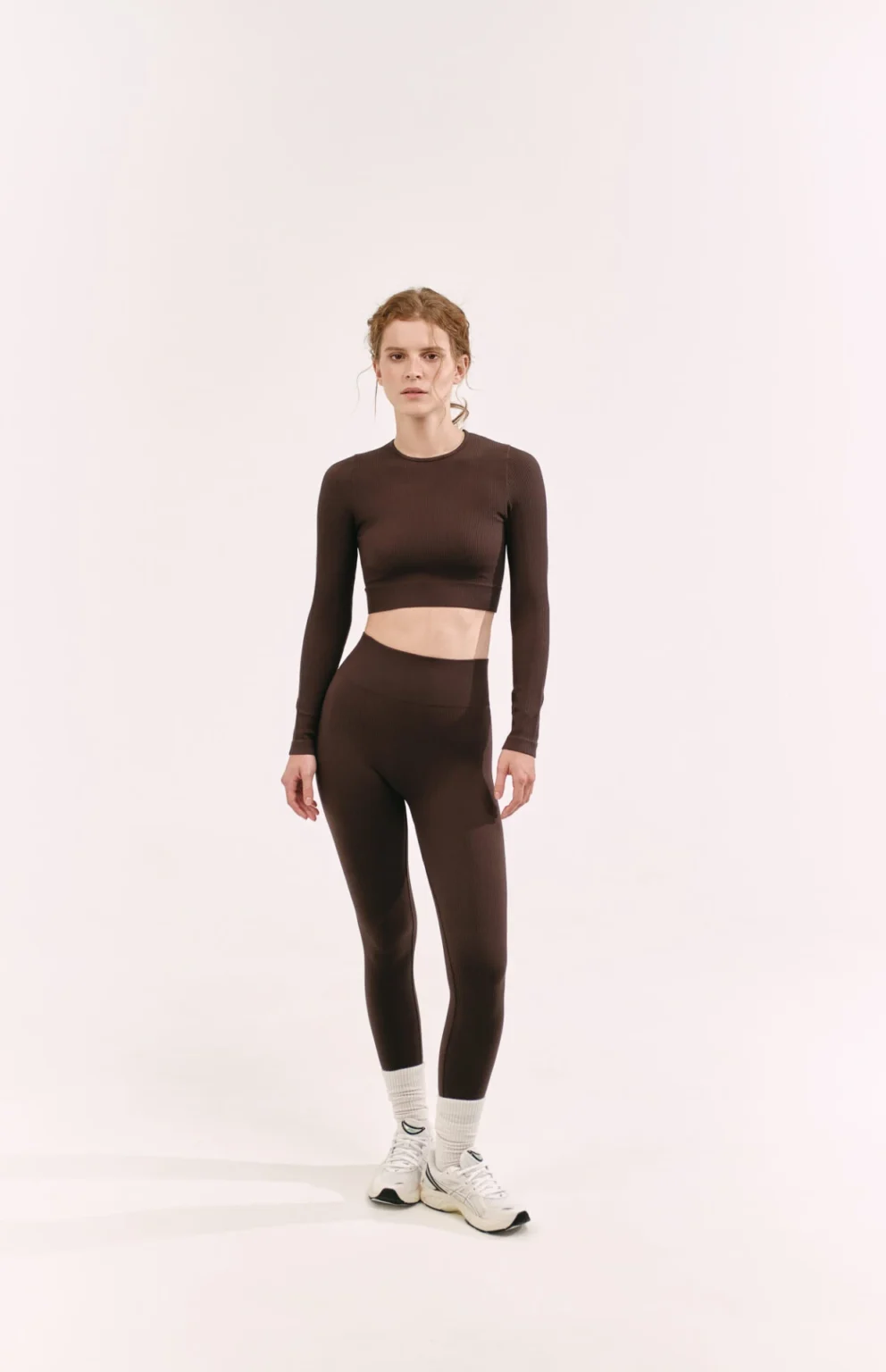 Žebrovaný crop top s dlouhým rukávem // Chocolate kiss - Obrázek 2
